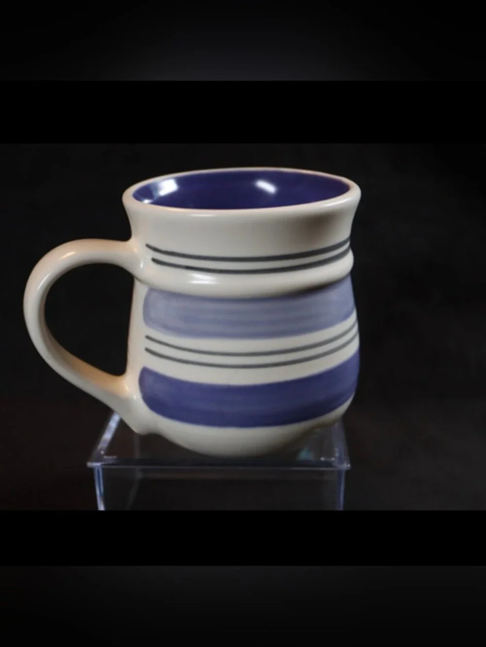 Pfalzgraff Rio Cream & Blue Striped Bands Stoneware Coffee/Tea Mug